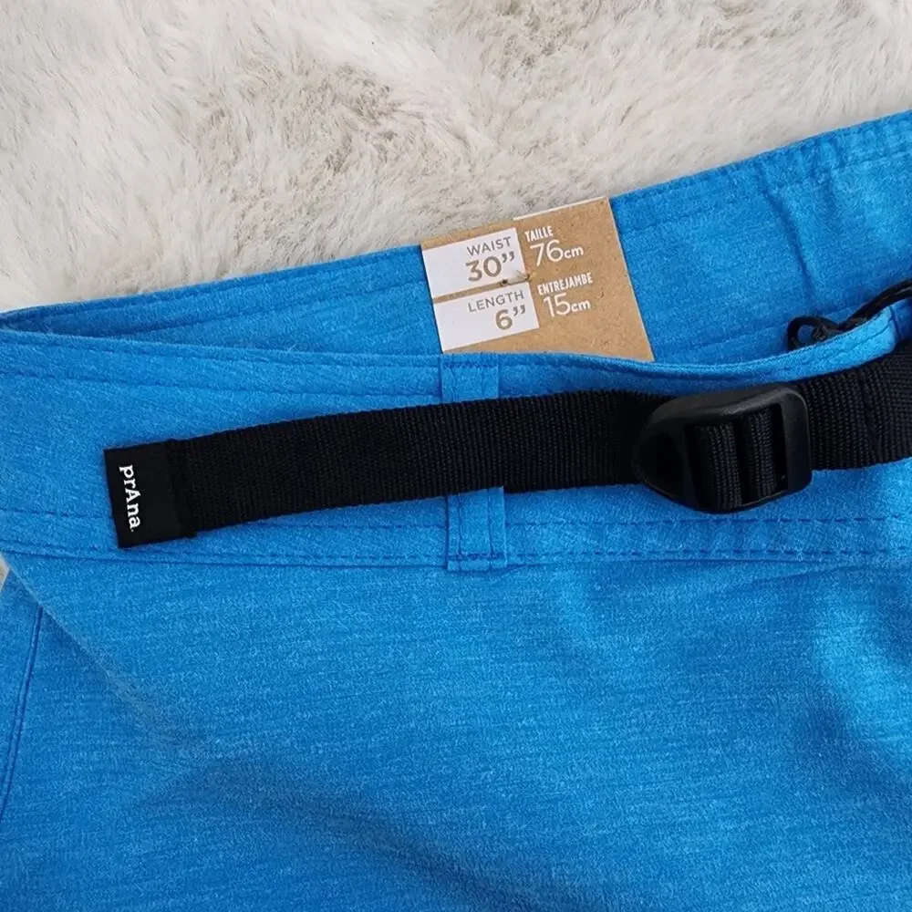 NWT prAna Rock Shock Boardshorts Tide Pool Blue Zion Cinch Waist Men’s Size 30